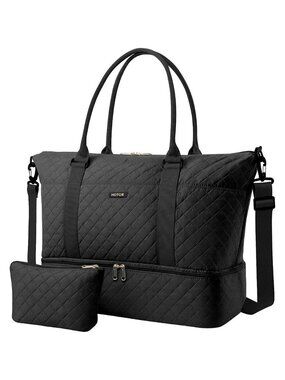 Hotor Women Black Large Overnight with Shoe Compartment  Travel Duffel Bag